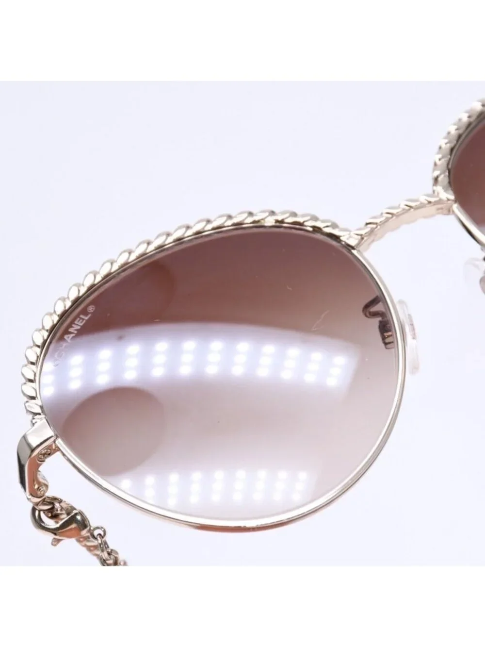 Chanel with Chain Sunglasses Metal Gold Eyewear